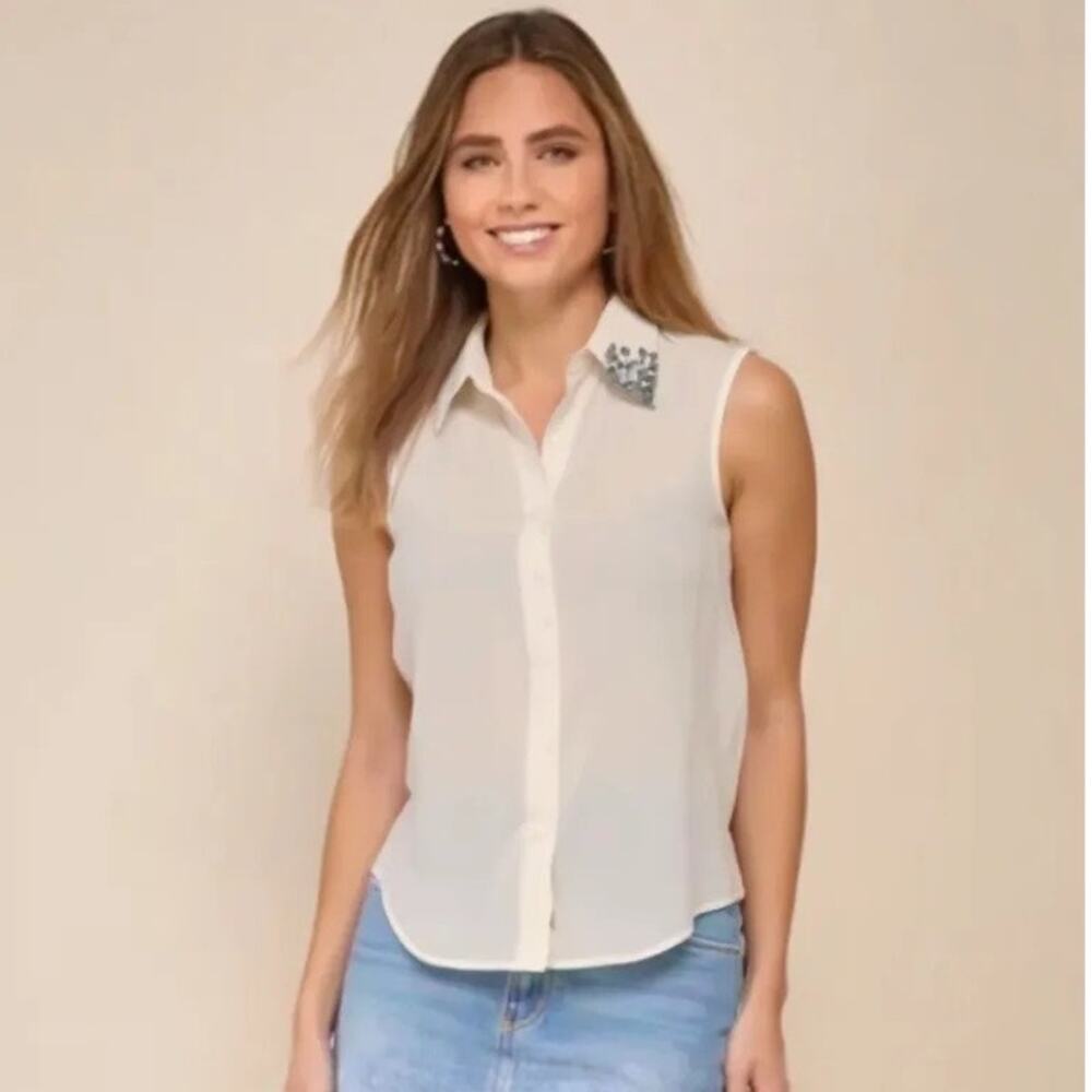 Forever21 Women's Sparkle & Fade Urban Outfitters Cream Rhinestone Collar Small
